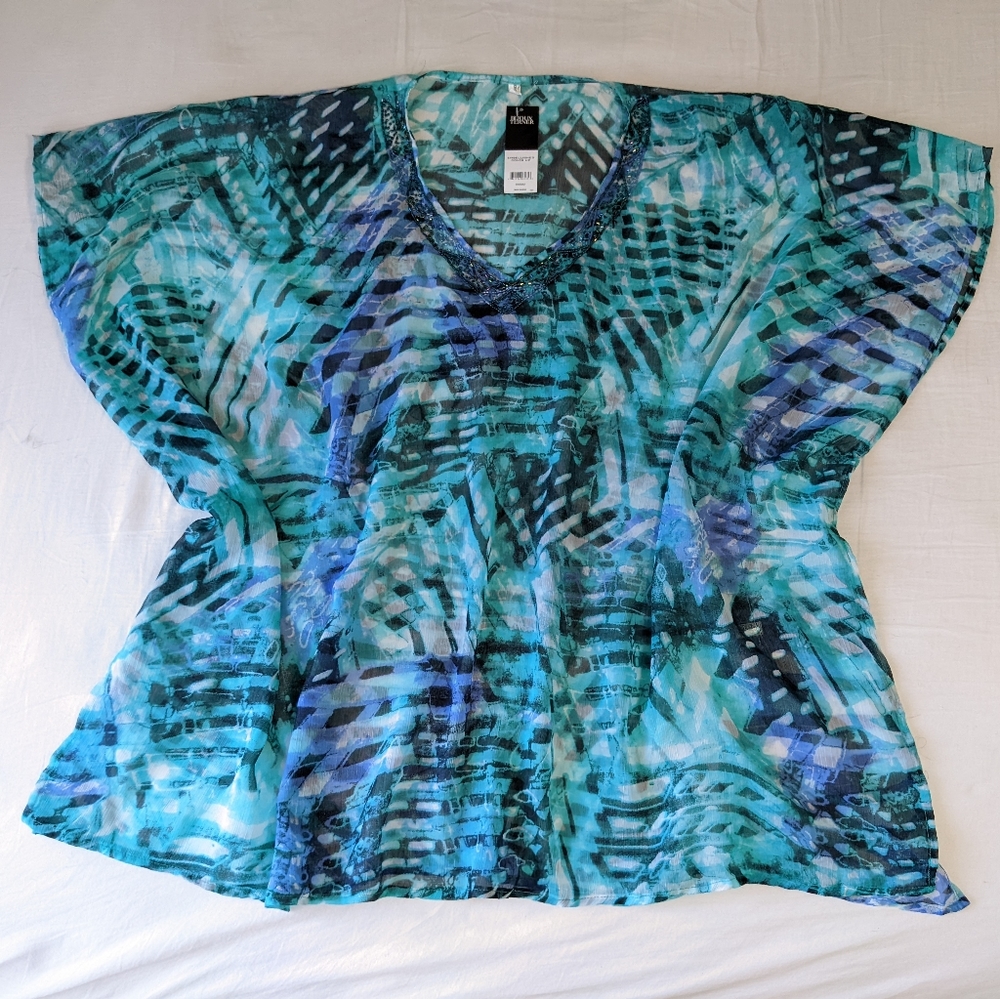 Embellished Blue Swim Suit Cover Up  New